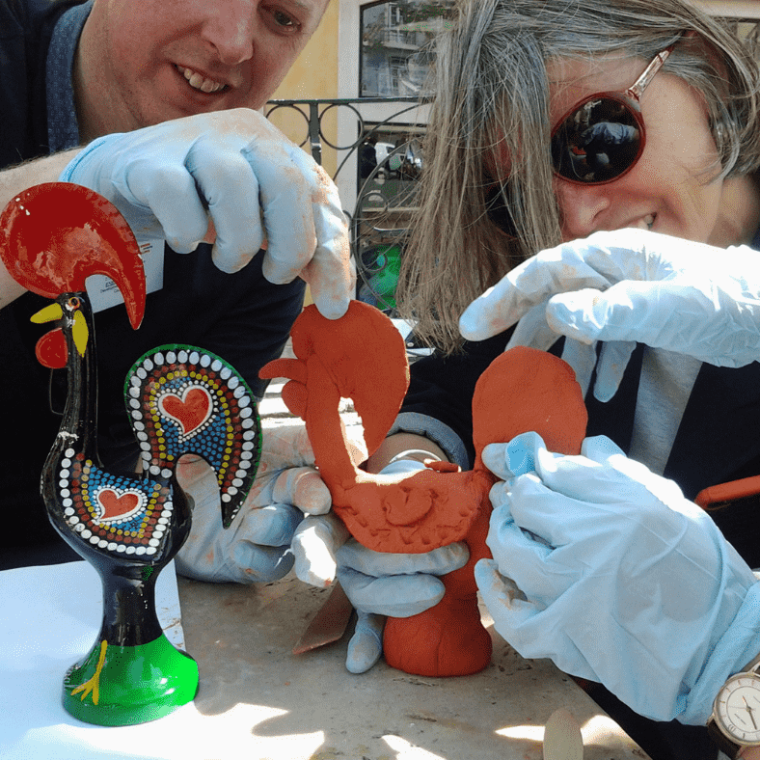 a group of people doing crafts