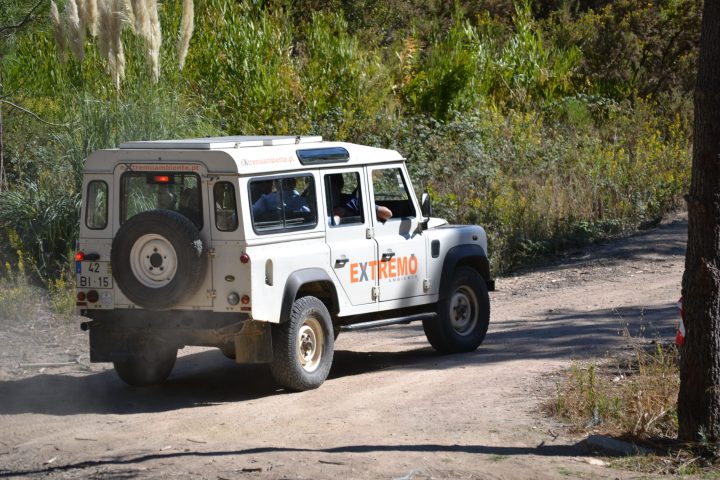 a group of people riding a jeep