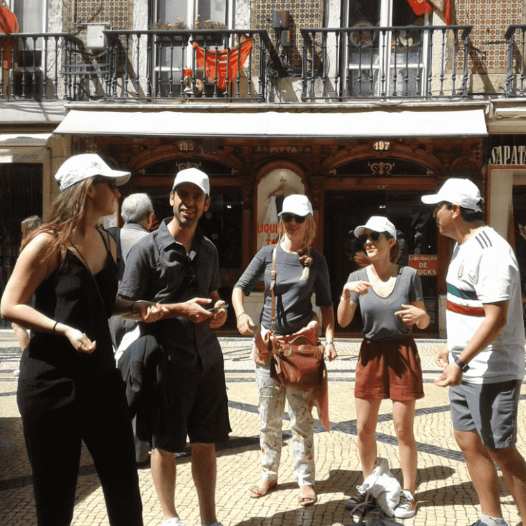 a group of people on a street